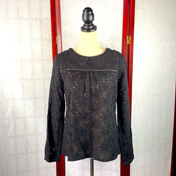 Urban Outfitters L’affaire Black Floral Eyelet Designed Top (Size: Small) - Picture 7 of 15